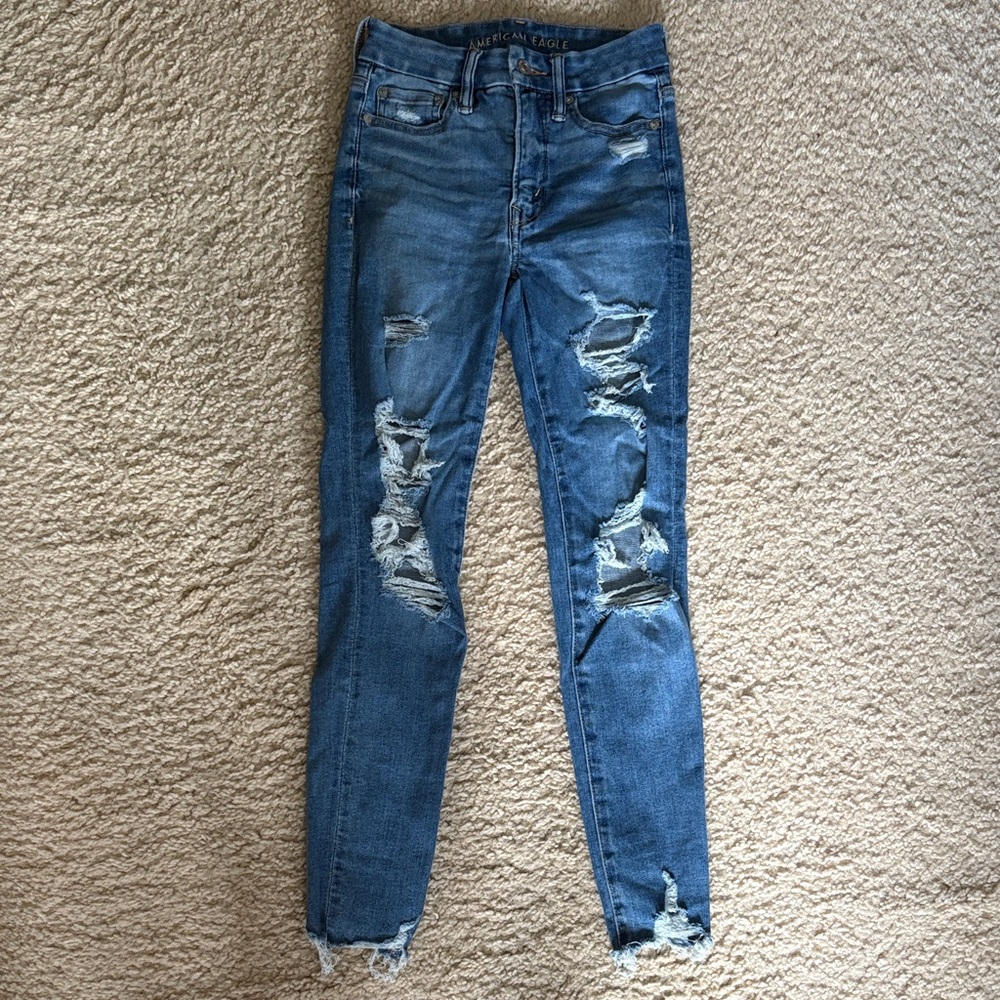 American Eagle Outfitters Ripped Blue Skinny Jeans